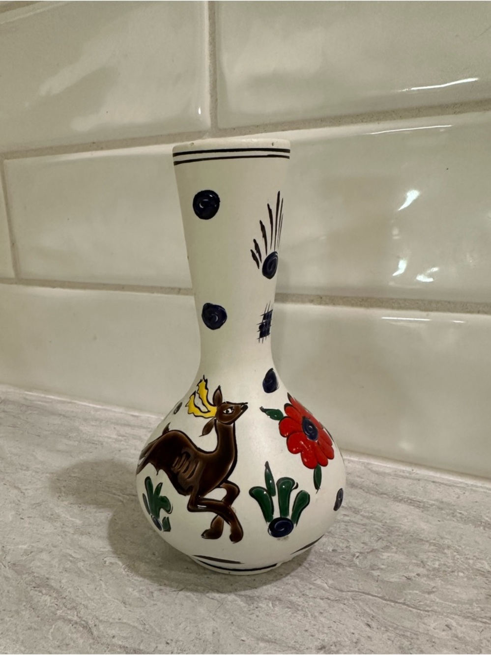 Greek Pottery Small Vase Deer Motif By Neofitoy Keramik